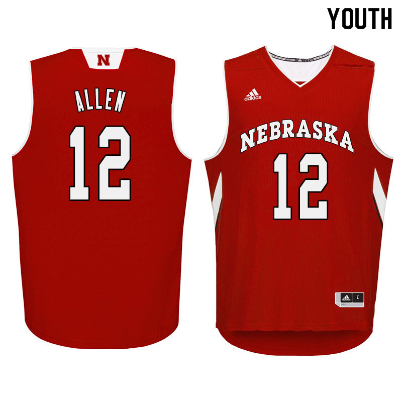 Youth Nebraska Cornhuskers #12 Thomas Allen College Basketball Jersyes Sale-Red